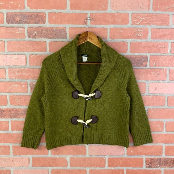 J. Crew Women's Green Lamb Wools Cashmere Cropped Toggle Cardigan Sweater Small - Picture 1 of 6